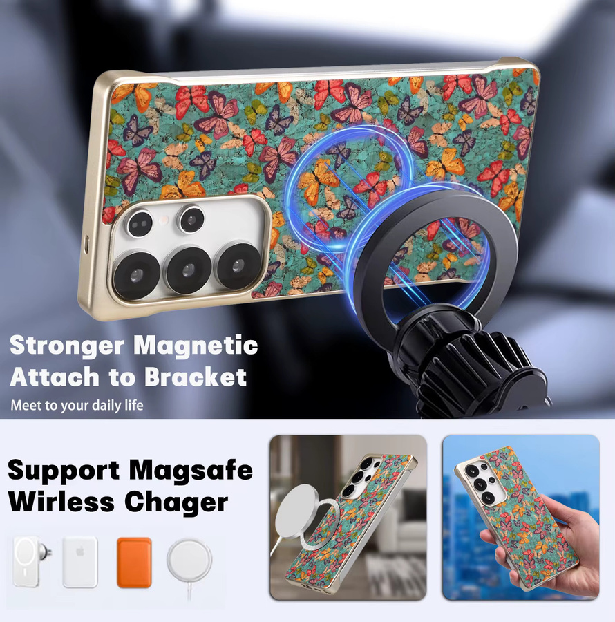 Denior Magsafe Magnetische Kabellose Lade-Handyhülle aus Kork für Samsung Galaxy S25, S25 Plus und S25 Ultra in Blue Multicolour - Bild 3