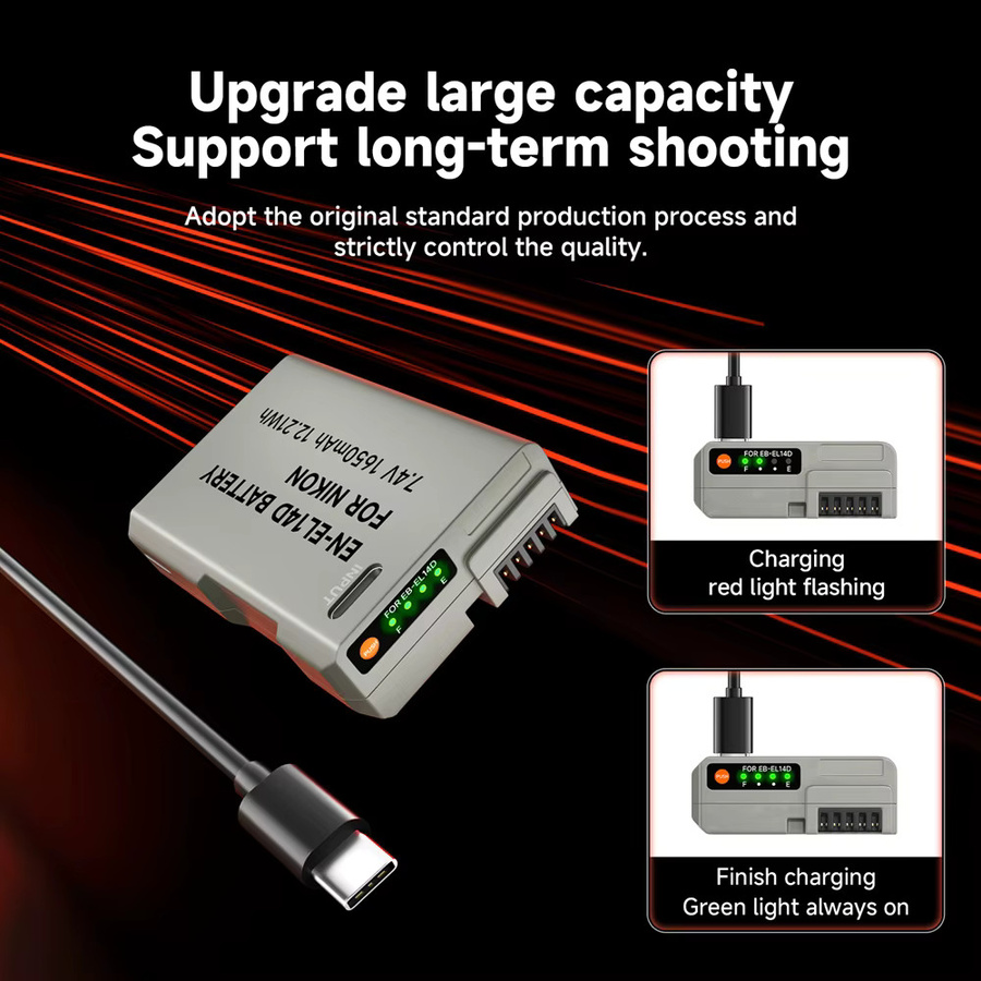 PALO USB Kamera Batterie EN-EL14 EN-EL14a mit 1650 mAh für Nikon P7000 P7700 P7800 D3100 D3400 D3500 D5100 D5300 D5600 in Grau - Bild 2