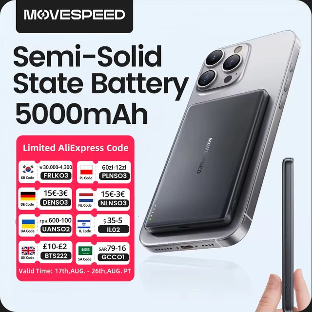 MOVESPEED Magnetische Akku-Powerbank 5000 mAh Weiß – Kabellose Halbfeste Powerbank für MagSafe und iPhone 17 16 15 14 13 - Bild 1