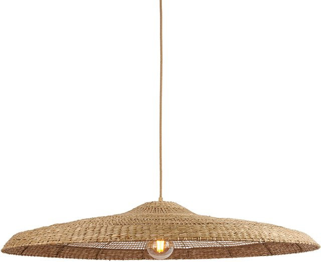 Good&Mojo Santorini L Pendelleuchte aus Seegras und Holz in Beige - Bild 1