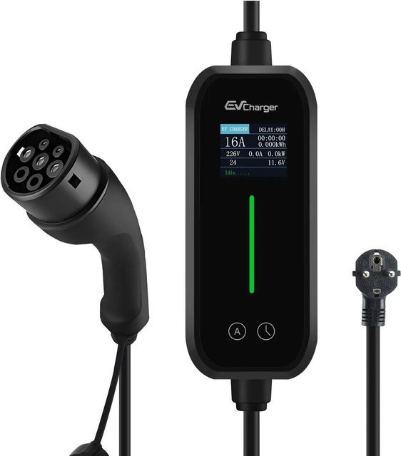 Junsun EV Ladekabel Typ 2 Ladegerät mit 3kW Steuerung in Schwarz mit Wi-Fi und Bluetooth - Bild 1