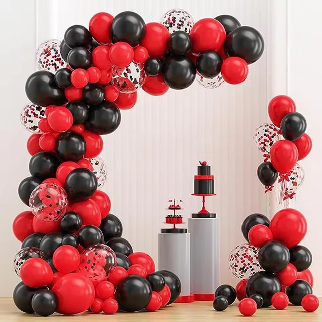72 Stück Girlandenbogen-Set mit Latexballons in Schwarz und Rot inklusive Konfetti für deine Party, Hochzeit oder Geburtstagsdekoration - Bild 1