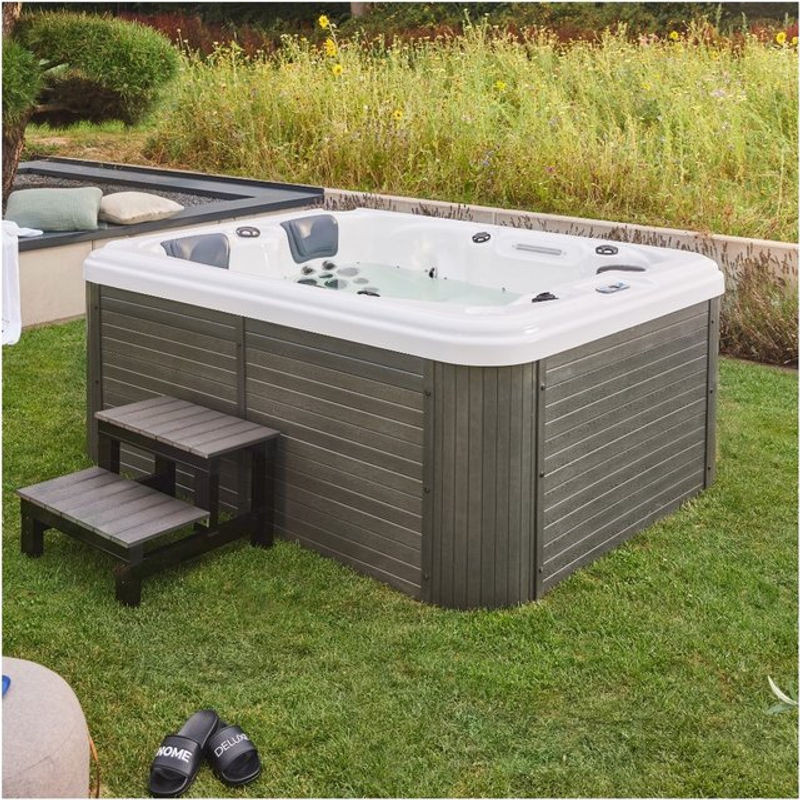 Home Deluxe Outdoor Whirlpool BEACH mit Treppe und Thermoabdeckung in Weiß, Schwarz oder Anthrazit aus Acryl und Kunststoff - Bild 1