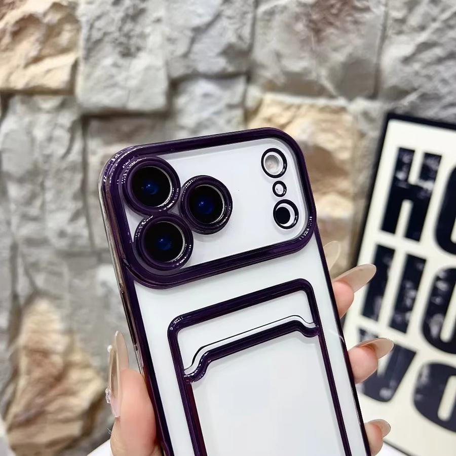 Stoßfeste Kartenhalter-Schutzhülle für Apple iPhone 17 bis 11 Pro Max mit Schlitz und weicher Beschichtung in Transparent oder Schwarz - Bild 3