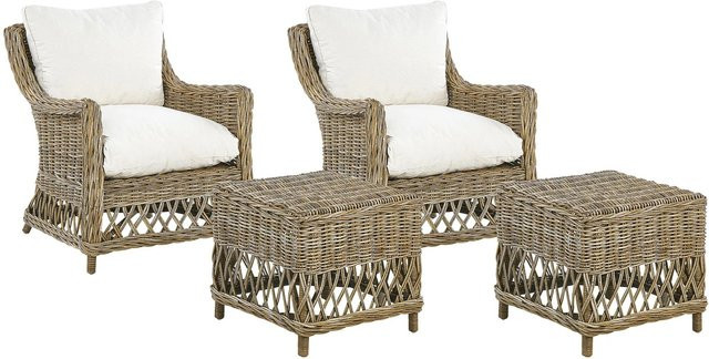 Beliani Sessel aus Rattan und Holz in Beige und Weiss, B/T/H: 70 x 66 x 78 cm - Bild 1