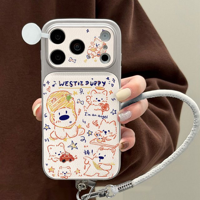 AKABEILA Handyhülle mit Welpen-Graffiti-Design und Lanyard für iPhone, stoßfeste Silikon-Lederhülle, Mehrfarbig - Bild 1