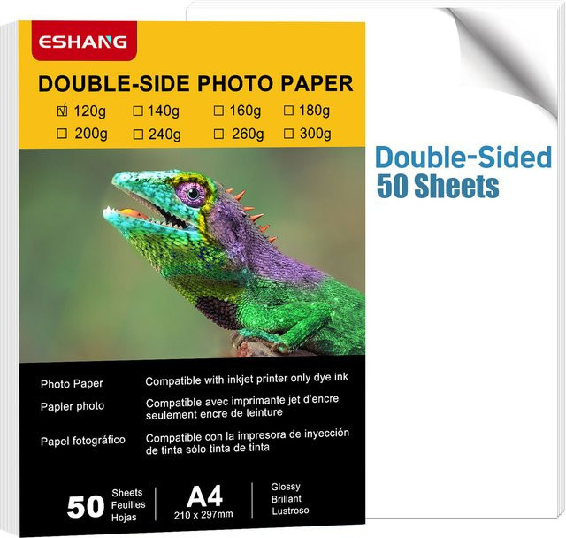 ESHANG Fotopapier doppelseitig hochglänzend weiß, 50 Blatt, 21 x 29,7 cm, 120 g/m2, kompatibel mit Tintenstrahldrucker - Bild 1