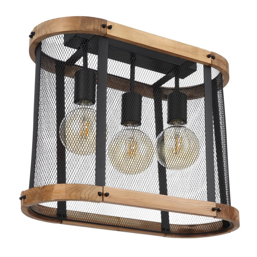 Globo Deckenleuchte Jeanie 3-flammig Schwarz matt und Dunkelbraun aus Metall und Holz, B/H/T: 45 x 38 x 20 cm, E27 - Bild 5