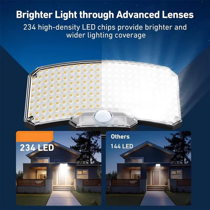 ZHIYU Solar-Flutlicht Wandleuchte mit 234 LEDs, Solar-Sicherheitsleuchte mit Bewegungsmelder und 3 Modi, wasserdicht für Garten und Garage, Weiß - Bild 2
