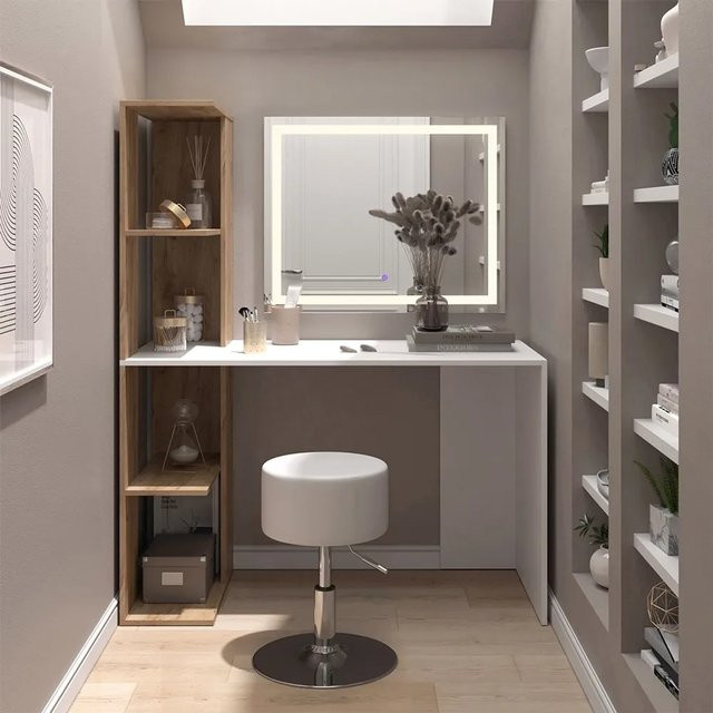 Vicco Schminktisch Tower Weiß mit LED-Spiegel und Hocker, B/T/H: 122,0 x 55,0 x 75,8 cm - Bild 2