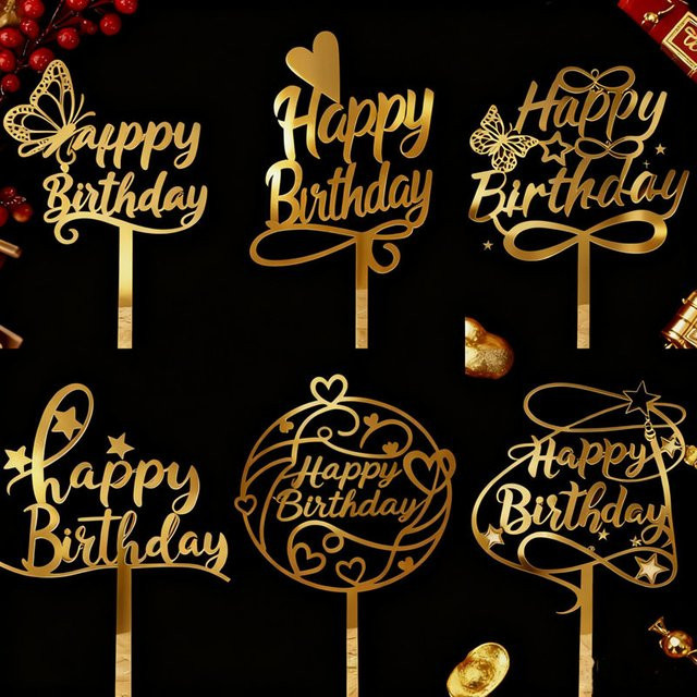 WOHLTAO Happy Birthday Tortendekoration aus Acryl in Gold - Bild 1