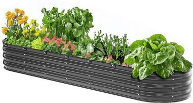 VEVOR Hochbeet aus Metall in Dunkelgrau, ovales Pflanzgefäß aus verzinktem Stahl mit offenem Boden für Gemüse, Blumen und Kräuter, B/T/H: 244 x 61 x 30 cm - Bild 1