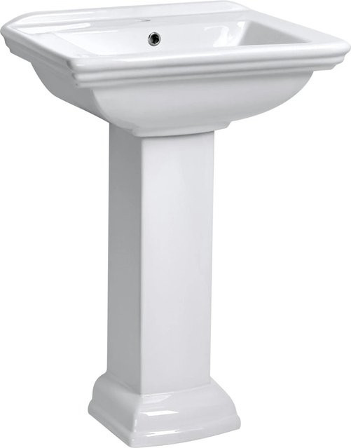 Kerra Nostalgie Wandwaschbecken Kleopatra 13 aus Keramik in Weiß Glänzend mit Säule, Breite: 60,0 cm, Höhe: 89,5 cm - Bild 1