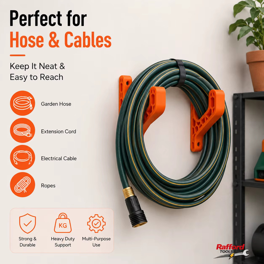 Rafford Schwerlast-Wandhaken in Orange als Mehrzweck-Aufbewahrungsregal für Schlauch, Kabel, Handtuch, Tasche, Kleidung und Elektrowerkzeuge - Bild 2