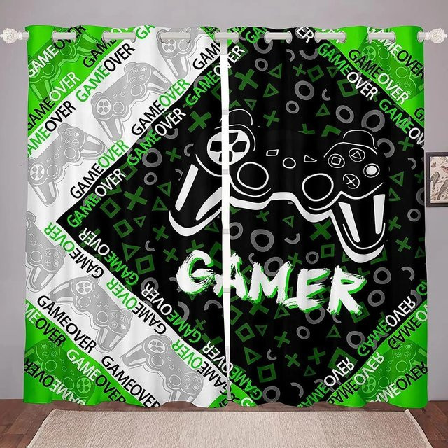 Yiran Furniture Gaming Vorhänge für das Kinderzimmer und Teenager Schlafzimmer, 2er Set mit Haken, Mehrfarbig, B: 85 cm, H: 200 cm - Bild 1