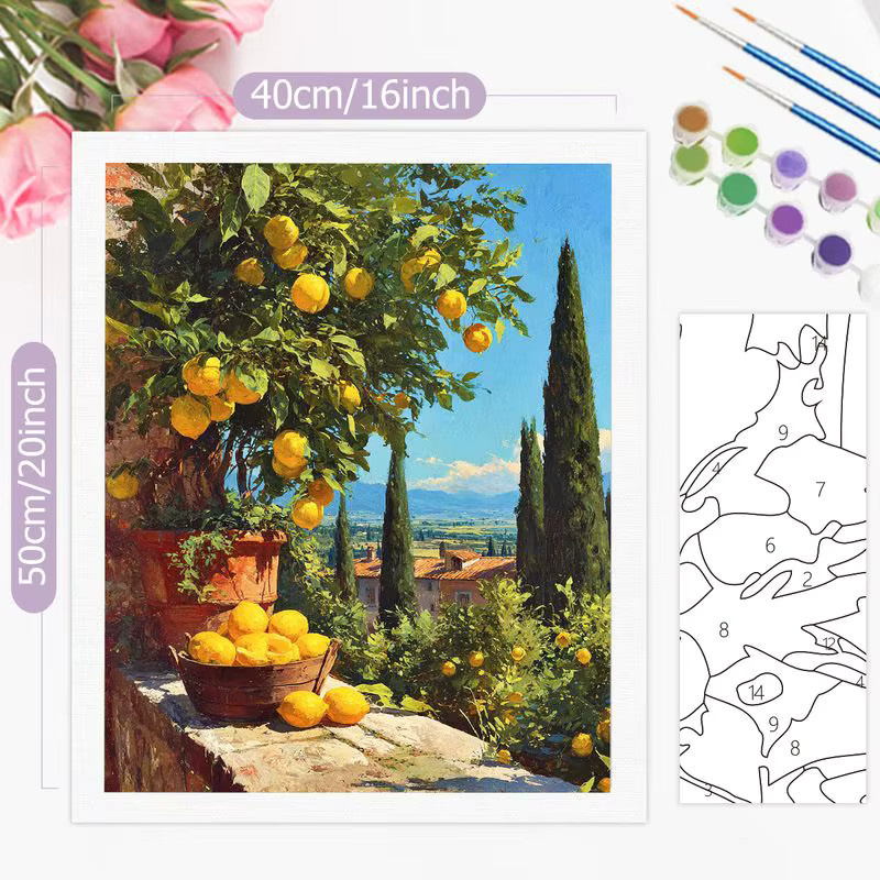 PhotoCustom Malen nach Zahlen Landschaft Blumen, Leinwand, Bunt - Bild 3