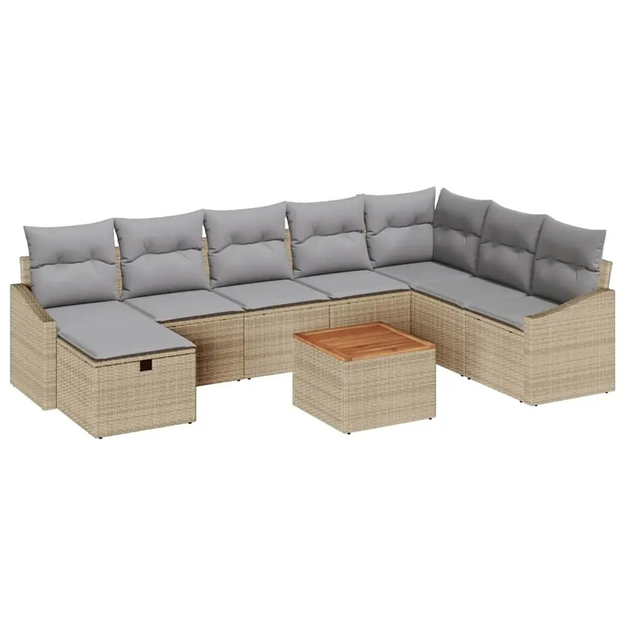 vidaXL 9-teiliges Garten Sofa Set aus Polyrattan mit Kissen in Beige und Grau - Bild 2