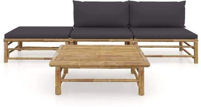 vidaXL 4-tlg Garten-Lounge-Set aus Bambus mit grauen Polstern in L-Form - Bild 1