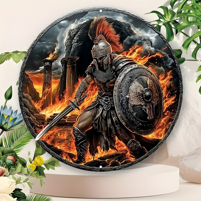 Spartan Warrior Shield Metall-Wandkunst von CIFBUY, Vintage-Dekoration aus Aluminium, Mehrfarbig, Durchmesser: 20,3 cm - Bild 1