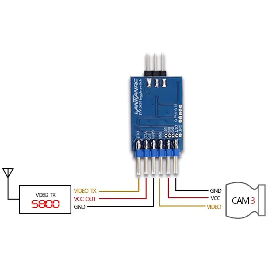 HawkSpeed 3-Kanal-Video-Switcher-Modul für FPV mit OSD-Steuerung in Blau - Bild 2