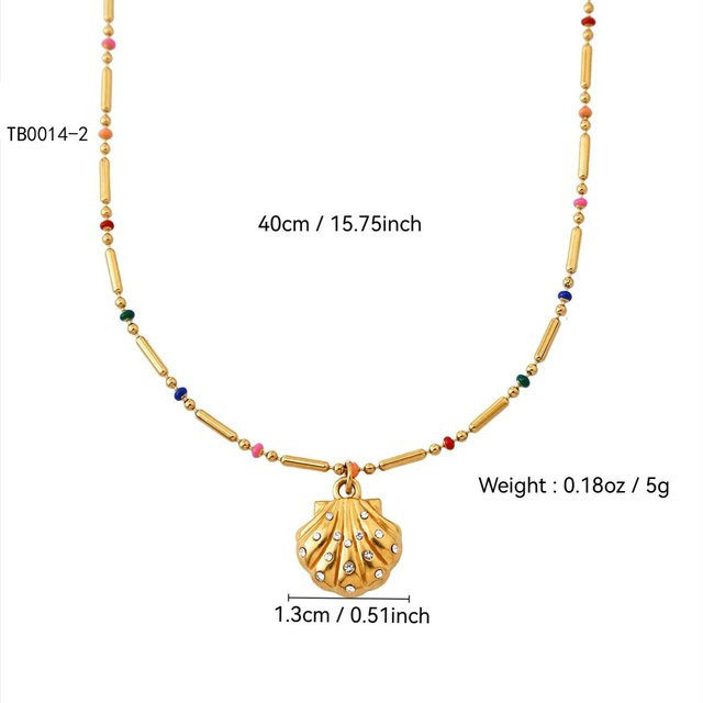 Lucky Star Jewelry Halskette, Edelstahl 18K Vergoldet, Bunte Perlen, Muschel Anhänger, Damen - Bild 1
