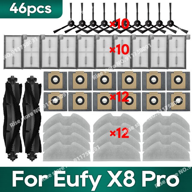 OSSIEAO Ersatzteil-Set für Eufy X8 Pro SES Roboter-Staubsauger mit Hauptseitenbürste und Mopptüchern, Multicolor - Bild 1