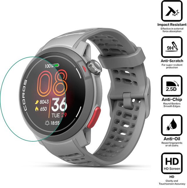 Coros Displayschutzfolie Hartglas, Schwarz, Smartwatch Zubehör - Bild 1