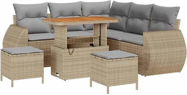 vidaXL Garten-Sofa-Set 8-teilig in L-Form mit Kissen und Stauraum in Beige und Grau - Bild 1