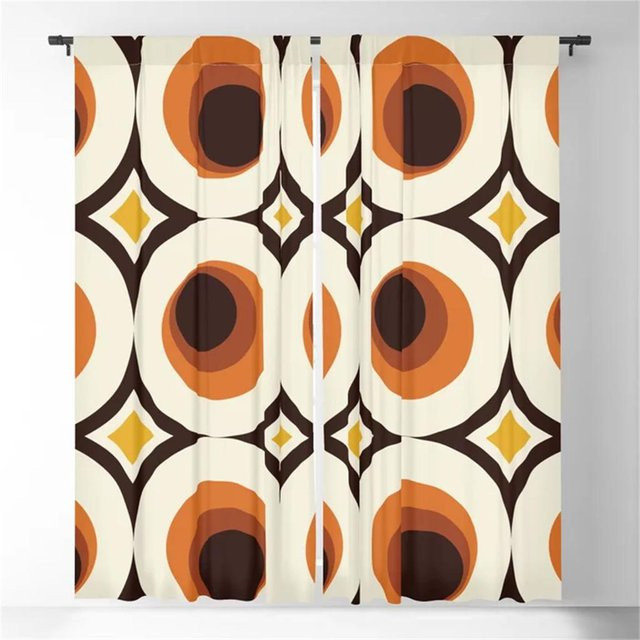 Yiran Furniture Verdunkelungsvorhänge im Mid-Century Modern Stil mit 3D-Kreisprint, Orange, Breite: 150 cm, Höhe: 166 cm - Bild 1
