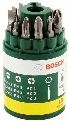 Bosch Promoline Bit-Set 10-teilig mit Schlitz, Kreuzschlitz Phillips und Kreuzschlitz Pozidriv - Bild 1