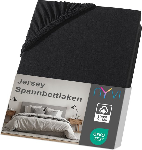 NYVI Jersey Spannbettlaken DreamScience Schwarz für Matratzen bis 22 cm Höhe, Bügelfrei und Weich - Bild 1