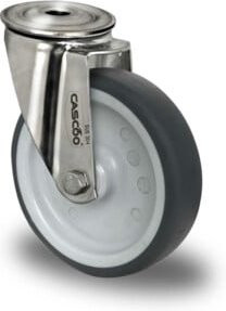 CASCOO Rückenlochlenkrolle Serie P2W2 aus Edelstahl mit Gleitlager, Durchmesser: 80 mm, Farbe: Silber/Grau - Bild 1