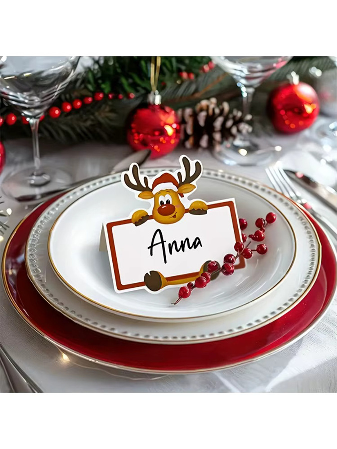 50 Stück Weihnachts-Tischkarten mit Rudolph-Rentier Motiv in Rot und Weiß aus Papier - Bild 7