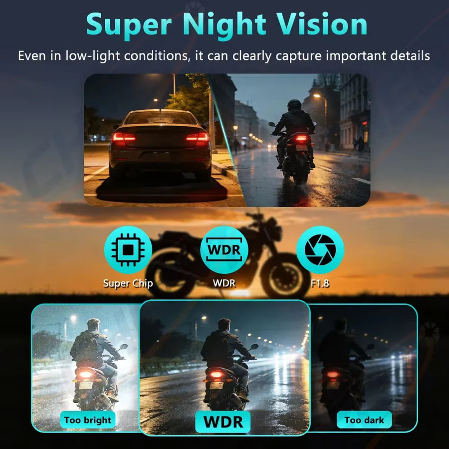 WDSZKMYF QHD 2K Action Camera mit WIFI App und IP66 Wasserdichtigkeit für Motorrad und Fahrrad in Schwarz - Bild 3