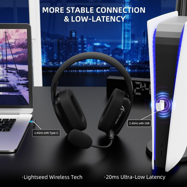 Attack Shark L80PRO Kabelloses Gaming-Headset mit Lightseed Tech, abnehmbarem Dual-Mikrofon und Tri-Mode in Schwarz oder Weiß - Bild 1