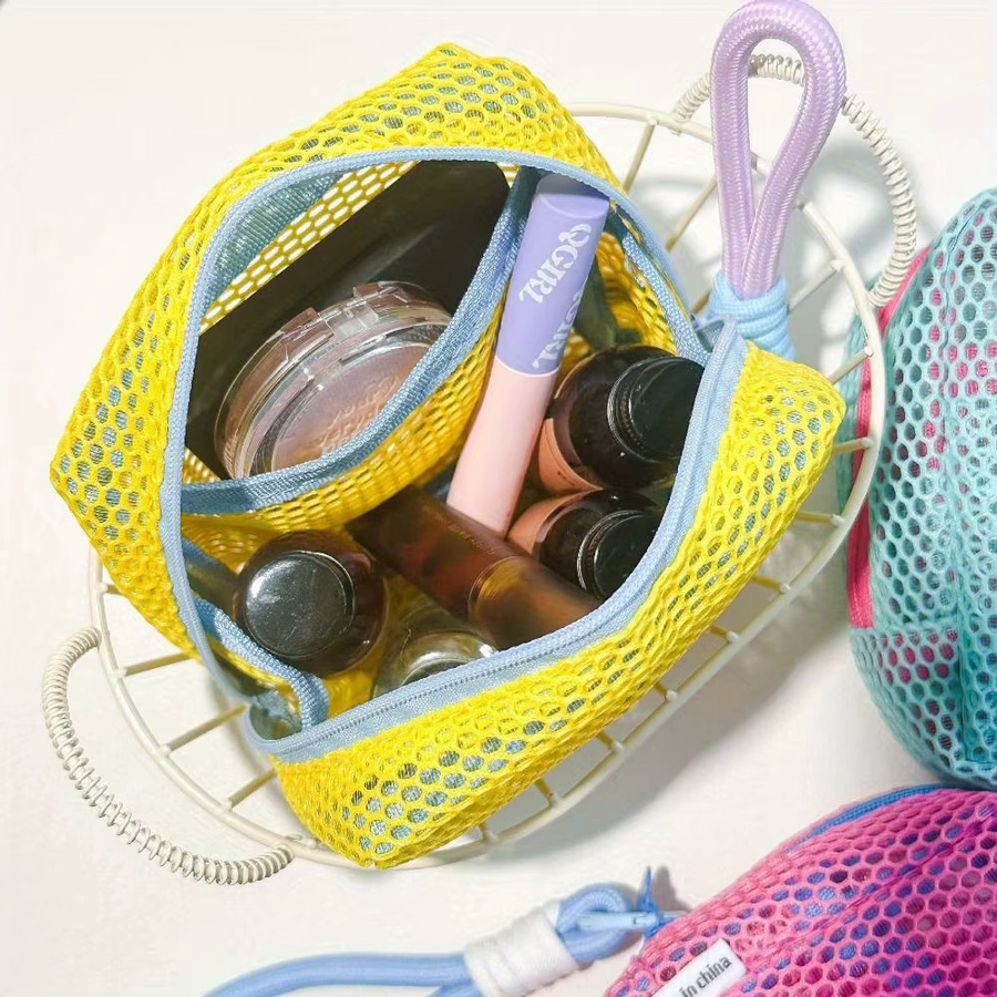 YOCITY Make-up-Tasche aus Netzstoff in Gelb, tragbare Kosmetik-Aufbewahrungstasche mit Reißverschluss für unterwegs - Bild 2
