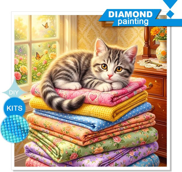 Huacan Diamantmalerei Set mit Katzen-Motiv als Cartoon-Strass-Stickerei für Vollrunde Steinchen - Bild 1