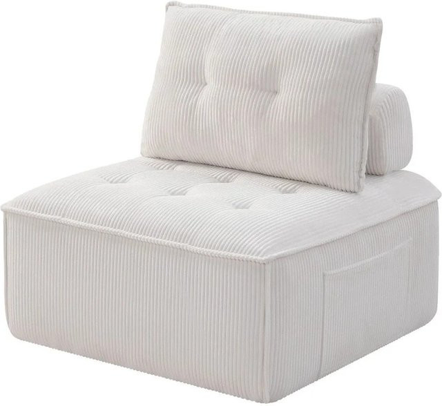 GLP Sofamodul aus Cordstoff in Cremeweiß, B/T/H: 84 x 84 x 42 cm - Bild 1