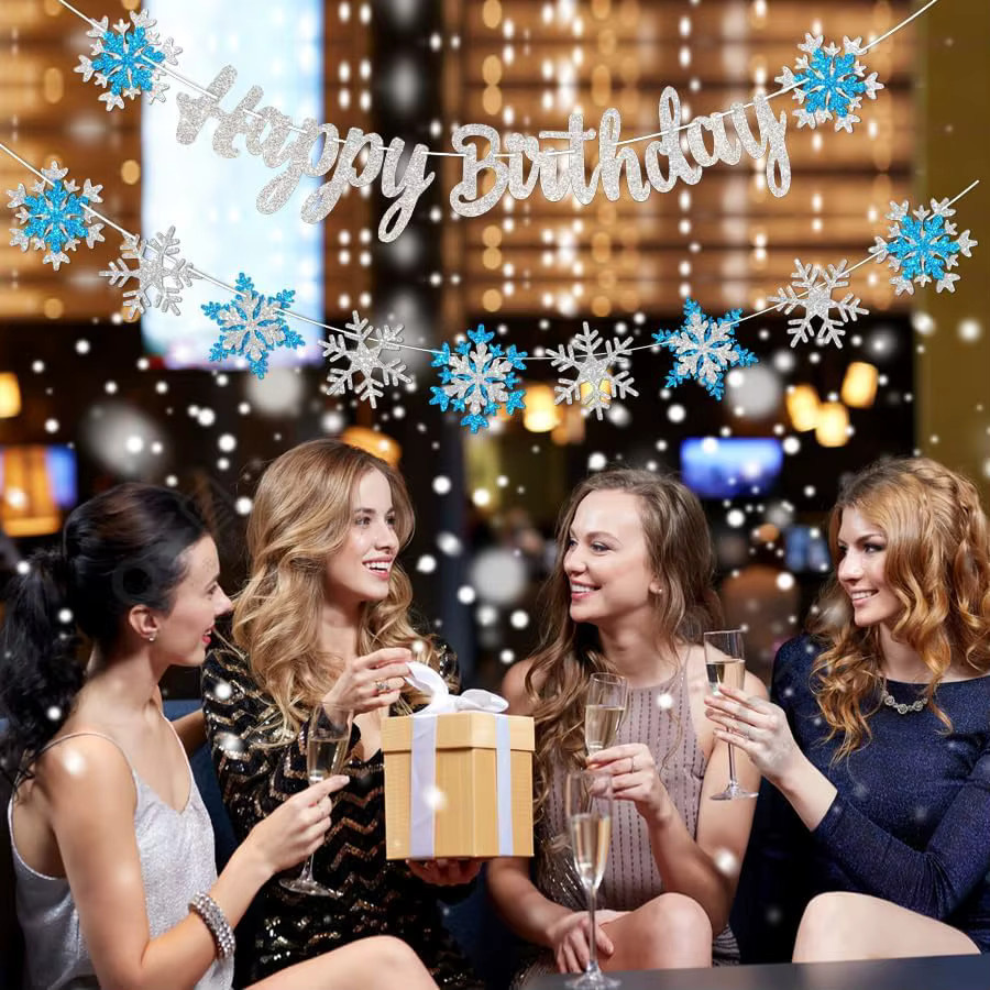 EsenTroye Geburtstag Banner Winter Wunderland in Blau und Weiß mit Schneeflocken-Glitzer-Design - Bild 3