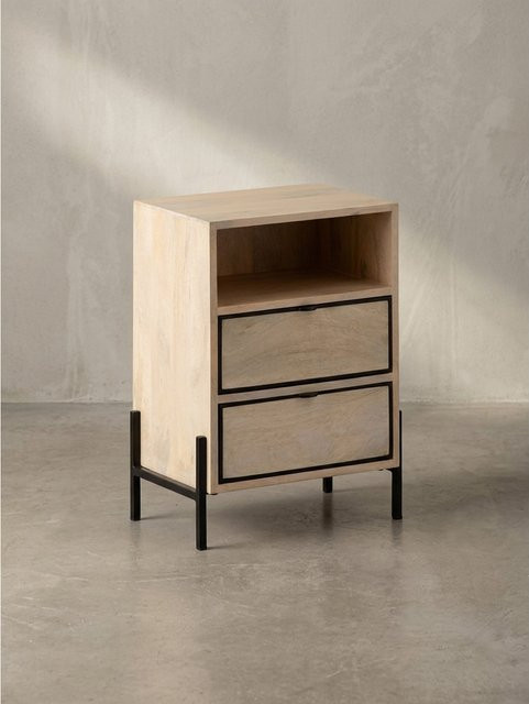 Nachttisch KADIMA DESIGN aus Mango Massivholz und Metall in Braun mit 2 Schubladen, B: 43 cm, T: 60 cm, H: 30 cm - Bild 1