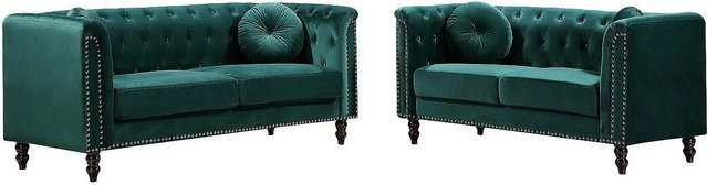 Couchgarnitur Turner Vente-unique in Smaragdgrün aus Samt, 3+2 Sitzer, Breite: 190 cm, Tiefe: 163 cm - Bild 1