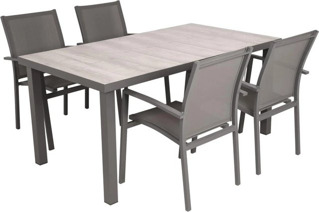 DELUKE Garten-Sitzgruppe FARID 5-tlg. Gartenmöbel-Set aus Aluminium und Keramik in Mittelgrau - Bild 1