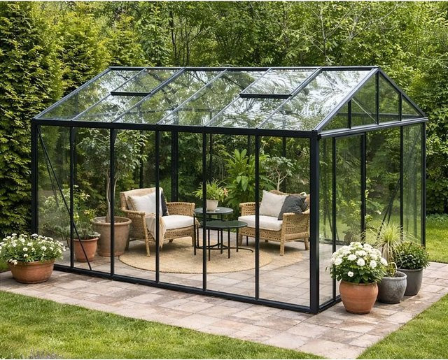 Bloomcabin Gewächshaus GHC5 Klassik in Schwarz mit Sicherheitsglas, Aluminium und integriertem Belüftungssystem sowie Dachfenster - Bild 1