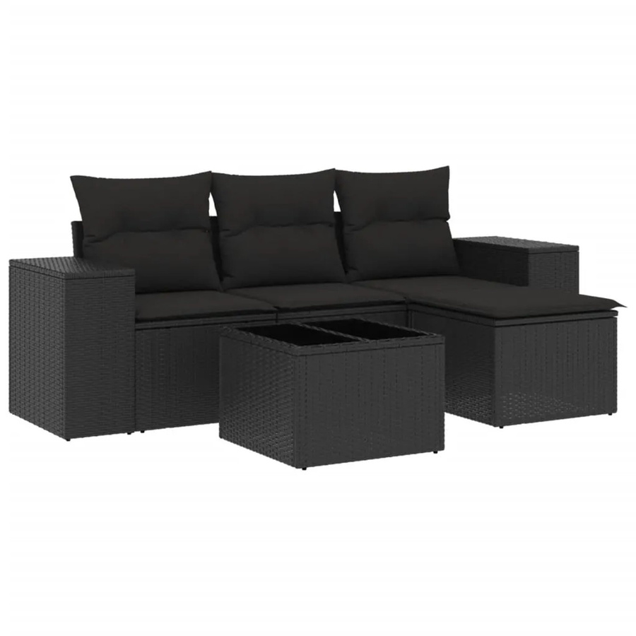 vidaXL 5-tlg Garten-Sofagarnitur aus Polyrattan mit Kissen in Schwarz - Bild 2