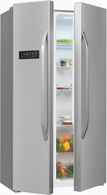 Exquisit Side by Side Kühlschrank SBS45-H-040F in Silver Inoxlook, freistehend mit Dynamic Fresh Zone und LED-Innenbeleuchtung, B/T/H: 90 x 60 x 177 cm - Bild 1