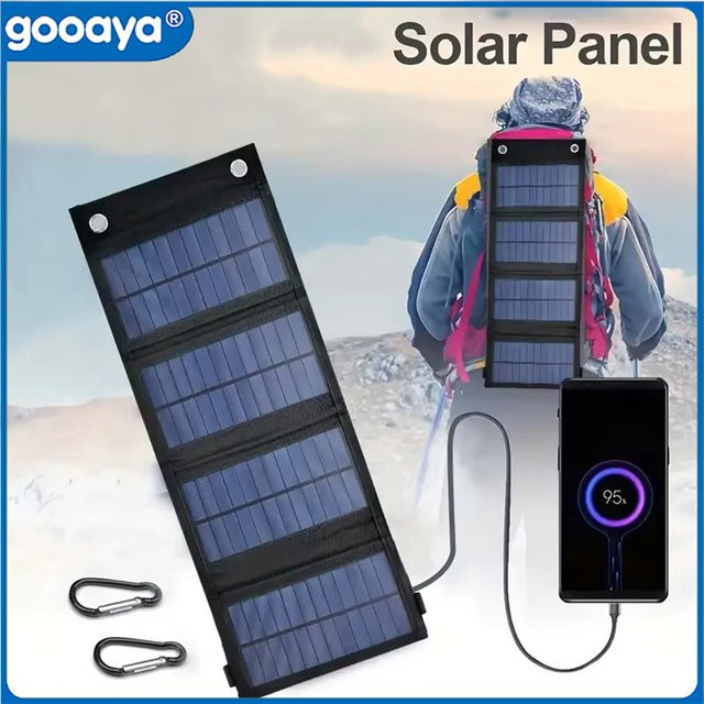 SNQP 4-fach faltbares USB-Solarpanel in Schwarz für Reisen zum Laden von Handy, Taschenlampe und Ventilator - Bild 1