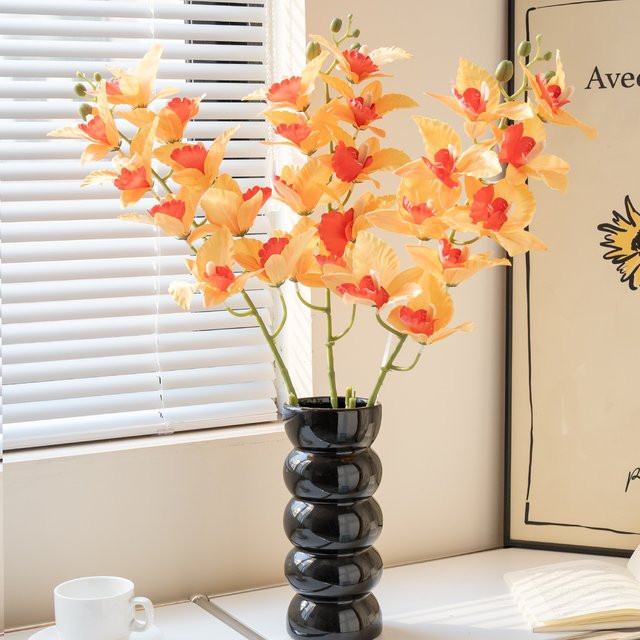 WQNJIN Cattleya Kunstblumen Set mit 9 Blüten in Weiß und Orange für Dekoration und Hochzeiten - Bild 1