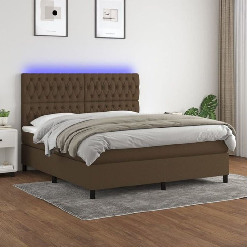vidaxl Boxspringbett mit Matratze in Braun und Weiß aus Stoff, B/T/H: 180 x 200 x 118 cm - Bild 1