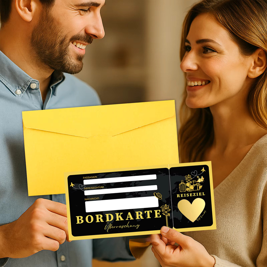 3er-Set Reisegutscheine in Schwarzgold als Bordpass-Überraschungsgeschenkset aus Papier - Bild 4