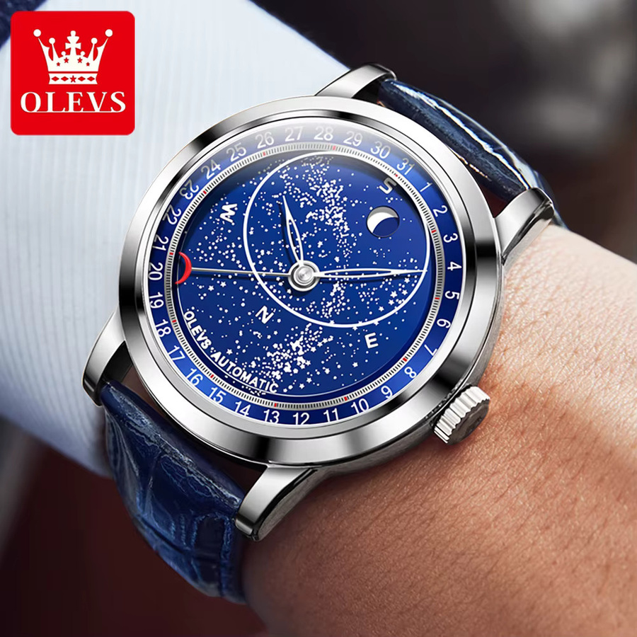 OLEVS Armbanduhr Automatik, Leder, Blau, Herren - Bild 3